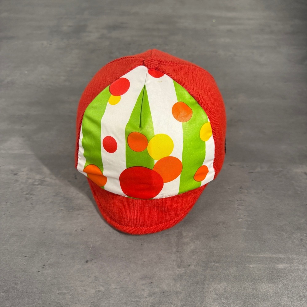 Vintage Giordana Cycling Cap Women Red Wool Blend Polka Dot Stripe Made in Italy